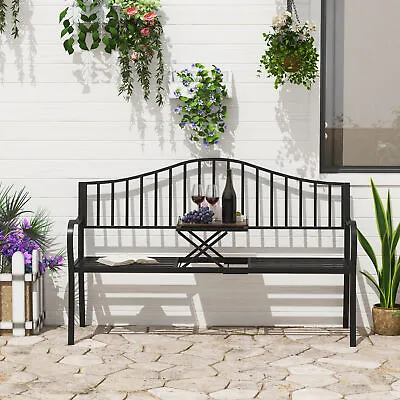 Outdoor Metal Frame 2 Seater Bench Patio Park Garden Seating Chair W/ Table • £79.99