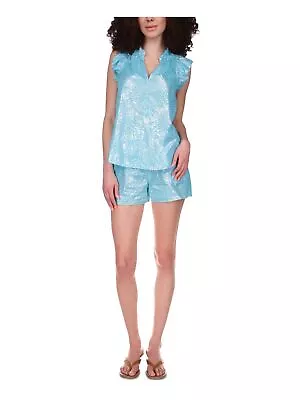 MICHAEL MICHAEL KORS Womens Turquoise Ruffled Flutter Sleeve Split Top S • $9.99