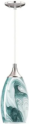$49.99 • Buy Kitchen Island Pendant Lights Fixture Modern Hanging Brushed Nickel Green Glass