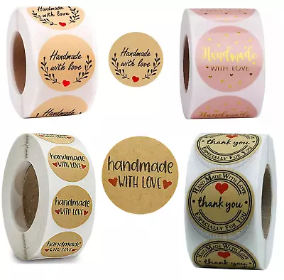 Handmade With Love Stickers Thank You Hand Made Homemade Labels Round Heart UK • £3.39