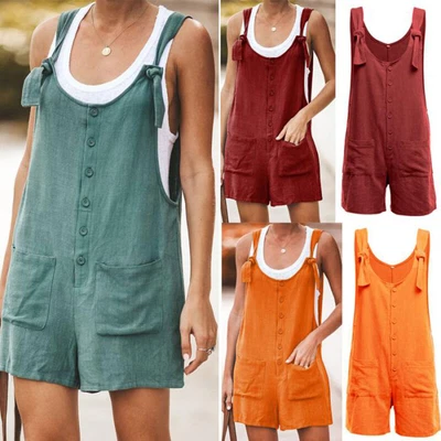$15.39 • Buy Womens Summer Jumpsuit Dungarees Pocket Shorts Playsuit Overalls S-5XL