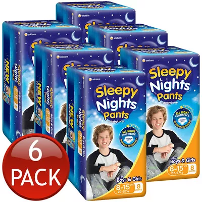 $373.30 • Buy 6 X Babylove Sleepy Nights Pants 8-15 Years 27-57Kg Overnight Nappies 8 Pack