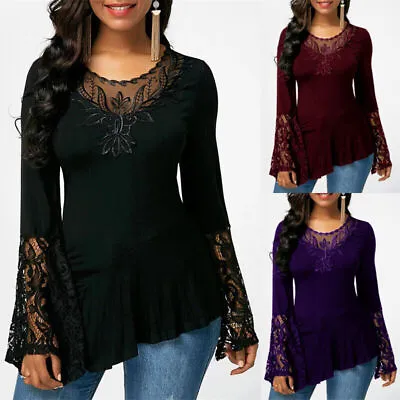 £12.95 • Buy Fashion Autumn Blouse Casual Loose Shirt Long Sleeve Lace Floral Womens Tops