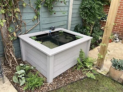 Raised Garden Pond W/ Seat Top Wooden Water Feature 110x90x54h Stained Ready2Use • £305
