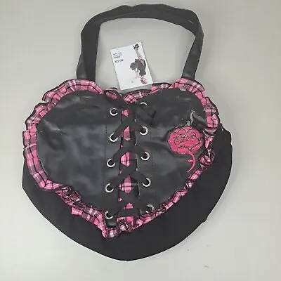 £17.70 • Buy Thrashed Dead Threads Goth Heart Purse Hand Bag Pink Plaid Ruffles Rose Distress