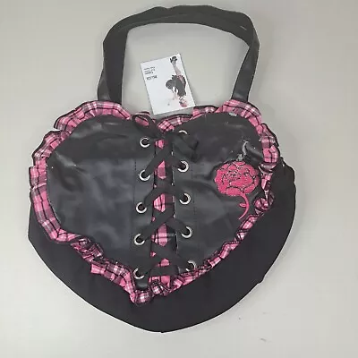 £17.70 • Buy Thrashed Dead Threads Goth Heart Purse Hand Bag Pink Plaid Ruffles Rose Distress