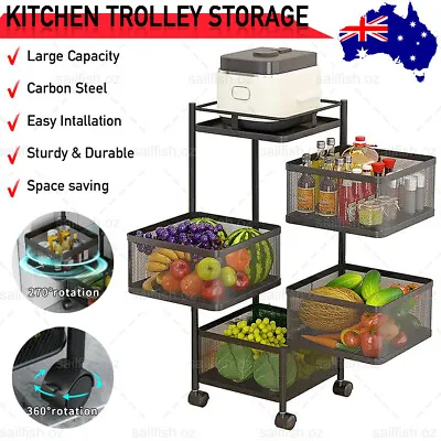 Kitchen Trolley Storage Rack Rotating Basket Vegetable Fruit Organiser 4 Layers • $67.99