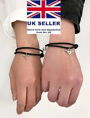 £4.49 • Buy 2pcs Couple Heart Lock And Key Magnetic Handmade Bracelet Friendship Love Pair