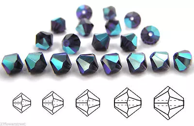 Czech Bicone Crystal Beads Tanzanite AB Dark Purple Rondelle Diamond • $2.29