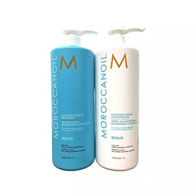 Moroccanoil MOISTURE REPAIR Shampoo & Conditioner Duo Set 33.8 Oz / 1 Liter Each • $115