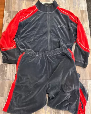 Vintage SEAN JOHN Velour 2 Piece Warm Up Track Suit & Pants XXL Gray & Red Rare • $157.25