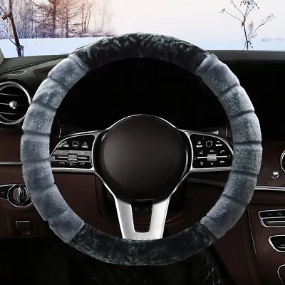 $19.49 • Buy 38cm Car Steering Wheel Cover Soft Furry Winter Warm Anti Slip Accessories Gray