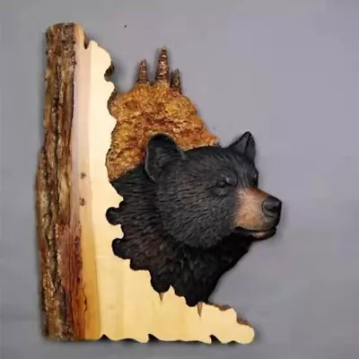 Animal Carving Handcraft Wall Hanging Sculpture Wood Raccoon Bear Deer Handpaint • $12.66
