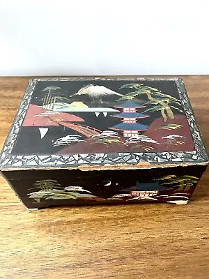 Vintage Japanese Black Lacquer Music Jewelry Box Inlaid Mother Of Pearl Abalone • $11.70