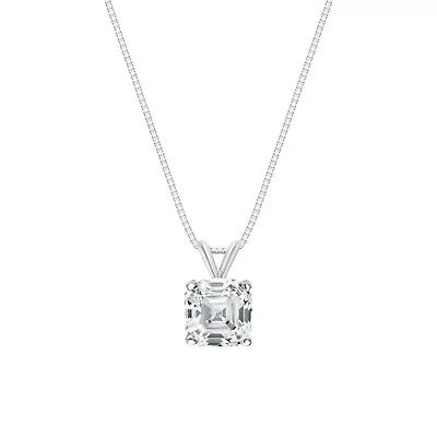 3 Ct Asscher Created Diamond Real 14K White Gold Solitaire Pendant 18  Necklace • $319.97