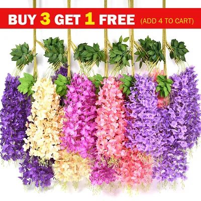 12x Artificial Hanging Wisteria Fake Silk Flowers Vine Plant Home Garden Decor • £10.14