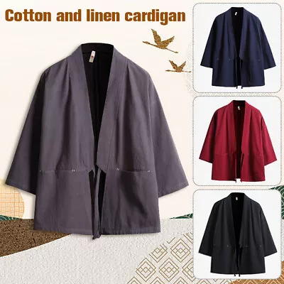 Kimono Samurai Costume Fit Traditioanl Japanese Yukata Cardigan Jacket M-5XL • £22.26