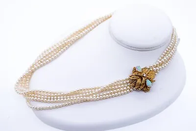Vintage 18K Yellow Gold 0.57CT Diamond & Opal Multi-strand Necklace • $26