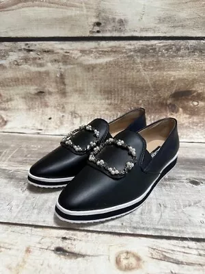 New With Defect Karl Lagerfeld Kalana Faux Pearl Black Leather Loafers 7 M • $5.99