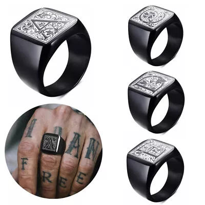 Mens Black Signet Ring Signature Ring Initials Initialen Letters Free Engraved • $7.98