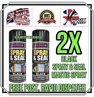 2x Leak Stop Seal Spray Black Waterproof Mastic Sealant Gutter Roof Pipes 300ml • £8.99