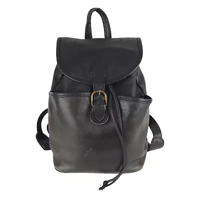 VINTAGE Boulder Ridge Black Leather Backpack Bag Drawstring Distressed Grunge • $50