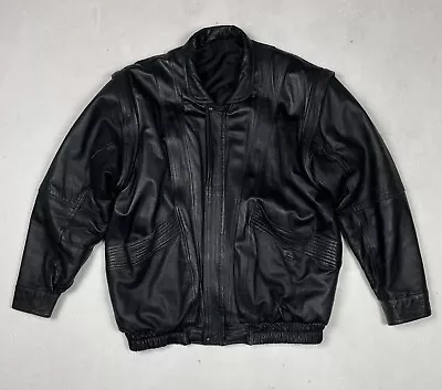 Yves Saint Laurent Black Leather Bomber Jacket Large/XL Vintage Removable Arms • £300