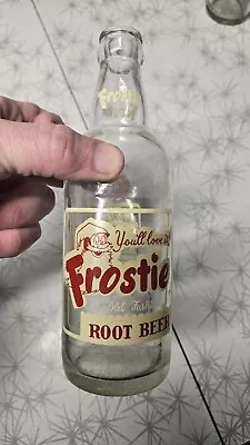 Beckley W.VA - FROSTIE Root Beer Bottle - ACL Red/White 12oz. WV West Virginia • $8.99