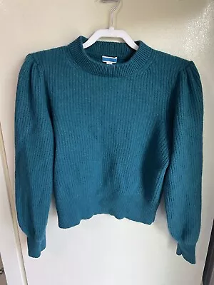 J Crew 100% Cashmere Puff Sleeve Sweater Size XL Teal Green Mock Neck • $30