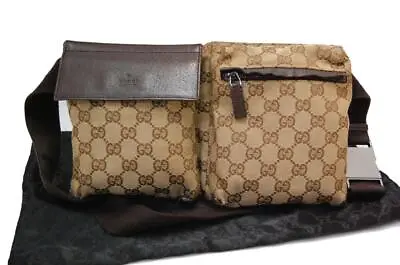 Auth Gucci GG Canvas Monogram Waist Belt Bum Bag Fanny Pack Brown 0301a • $198