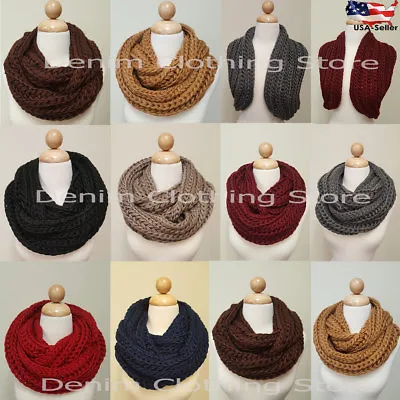  Women's Warm Winter Infinity Circle Cable Knit Cowl Neck Thick Scarf Shawl Wrap • $10.95
