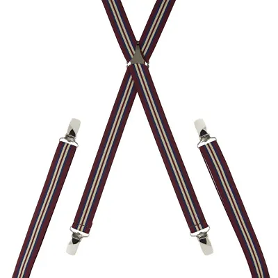 $16.81 • Buy Skinny Burgundy Striped Trouser Braces Elastic Suspenders Handmade In England