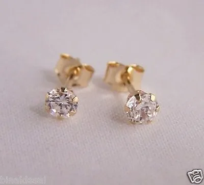 Girls 9ct Gold 3mm Tiny Small Round White Clear CZ Studs Earrings Xmas GIFT BOX • £15.99