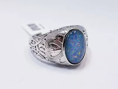 Multi-color Australian Opal Triplet Rhodium Over Sterling Silver Gent's Ring  • $119.43