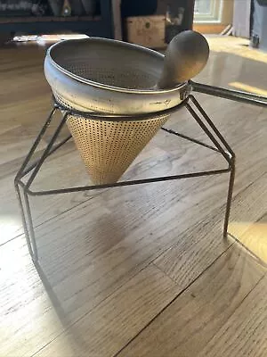 Vintage Galvanized Tomato Strainer With Stand And Wood Mixer • $23