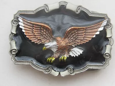 VTG 1980s WESTERN COWBOY / BIKER AMERICAN BALD EAGLE ENAMELLED METAL BELT BUCKLE • £7.50