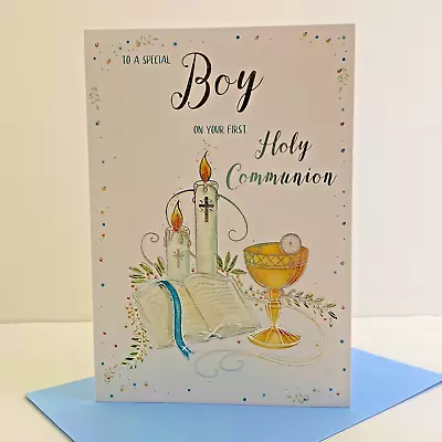 Boy First 1st Holy Communion Card Bible Goblet ICG/1877 • £2.99