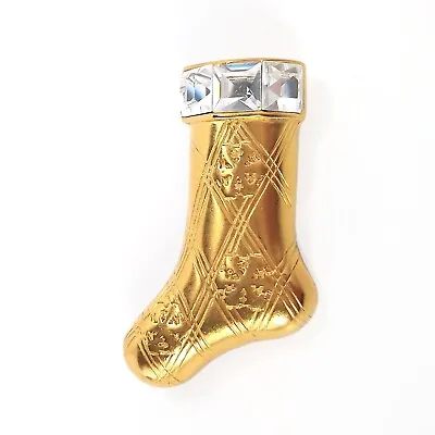 Vintage Sparkle Monet Golden Christmas Stocking Brooch Pin Snowflakes Crystals • $28.95