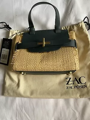 ZAC Zac Posen Brigette Belted Mini Crossbody Straw & Black Leather Turn-Lock • $90