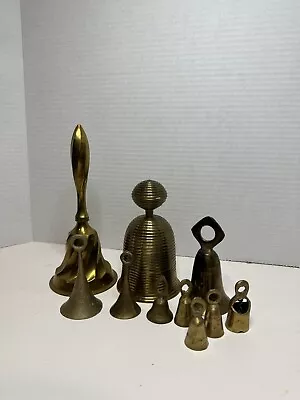 Lot Of  10 Vintage Etched Brass Bells India Various Sizes Styles Criterion Solid • $24