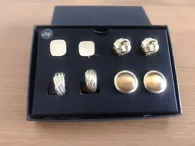 M&S Clip On Earrings X 8 - ( 4 Pairs). Drawer Stored Never Used. Box Shows Age • £6.60