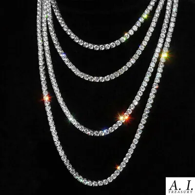 TENNIS CHAIN 5MM 18  - 30  Iced Out Silver Diamond Shiny Cubic Zirconia Necklace • £6.49
