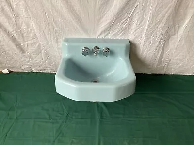 Vtg Mid Century Cast Iron Cerulean Blue Porcelain Bath Wall Sink Kohler 26-24E • $495