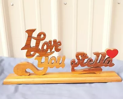 'I Love You Stella' Heart Cursive Float Lettering 16  Retro Routered Wood Sign • $30