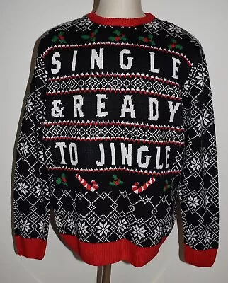 New Mens Christmas Sweater Single Ready To Jingle Snowflake Candy Cane XL • $21.99