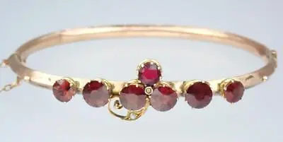 Charming Antique Victorian 9K Rose Gold Garnet Pearl Floral Flower Bracelet 1890 • $595