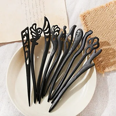 Hair Sticks Vintage Hairpins Carved Wooden Hair Fork Hair Clips Chopsticks Women • $8.03