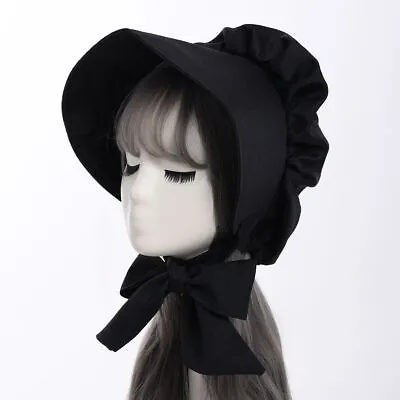 Vintage Women's Black Maid Bonnet Lace Pilgrim Cosplay Costume Poke Bonnet Hat • $24.19