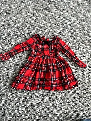 Next Baby Tartan Check Christmas Dress Long Sleeve 15 2 Years  Cotton Girl Xmas • £3.99