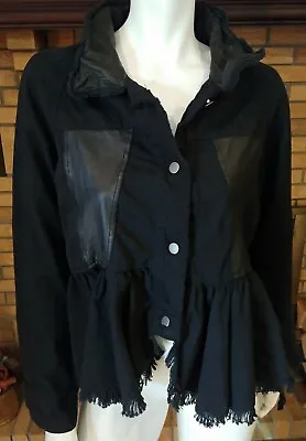 Jakett Madeline Black Cotton Frayed Hem Peplum Boho Jacket NWT $338 Size Medium • $62.30